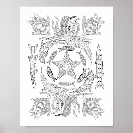 Sealife Adult Coloring Poster ポスター (正面)