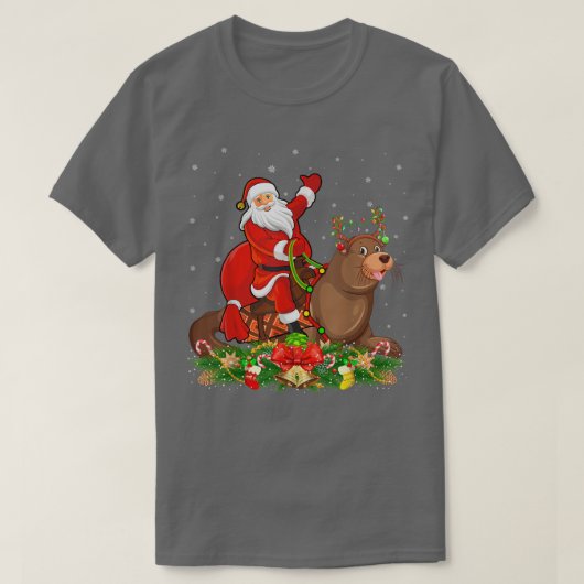 Seals Xmas Matching Funny Santa Riding Seals Chris Tシャツ (デザイン正面)