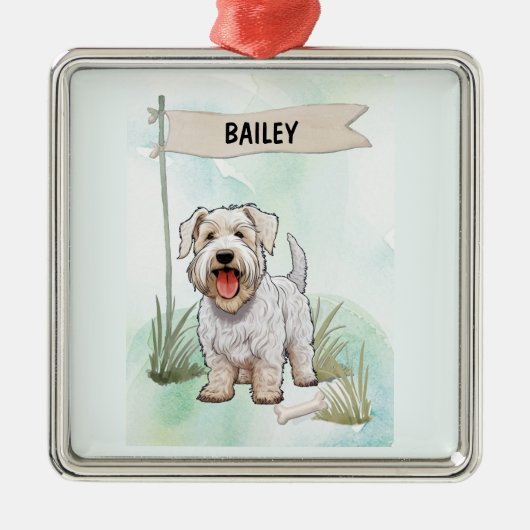 Sealyham Terrier Watercolor Personalized Dog メタルオーナメント (正面)