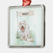 Sealyham Terrier Watercolor Personalized Dog メタルオーナメント (左)