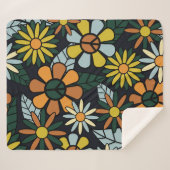Seamless 70's retro hippie flowers pattern - Vinta シェルパブランケット (正面(横))