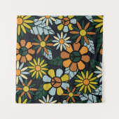 Seamless 70's retro hippie flowers pattern - Vinta タペストリー (正面(横))