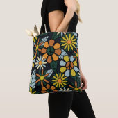 Seamless 70's retro hippie flowers pattern - Vinta トートバッグ (クローズアップ)