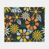 Seamless 70's retro hippie flowers pattern - Vinta フリースブランケット (正面(横))