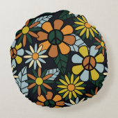 Seamless 70's retro hippie flowers pattern - Vinta ラウンドクッション (裏面)