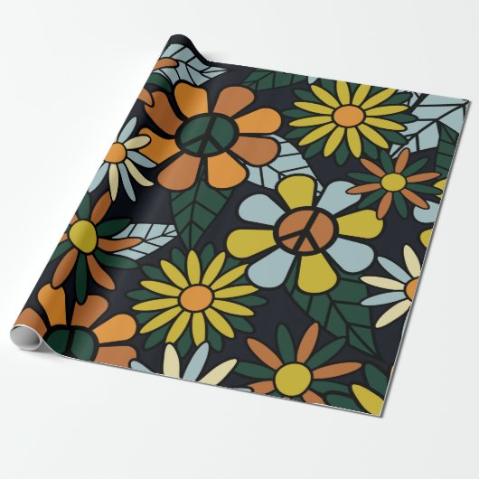 Seamless 70's retro hippie flowers pattern - Vinta ラッピングペーパー (アンロールド)
