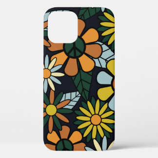 Seamless 70's retro hippie flowers pattern - Vinta iPhone 12ケース