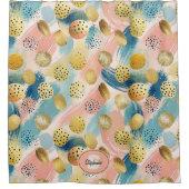 Seamless Abstract Brushstroke & Gold Shape Pattern シャワーカーテン (正面)