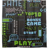 seamless abstract pattern in pixel game style. Wit シャワーカーテン (正面)