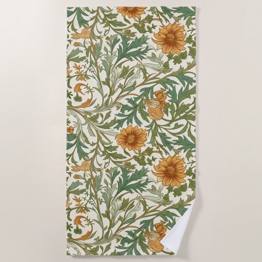 Seamless Arts and Crafts style repeating pattern ビーチタオル (正面)