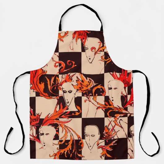Seamless avant-garde pattern with faces and botany エプロン (正面)