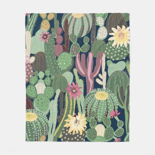 seamless background with cactus フリースブランケット (正面)