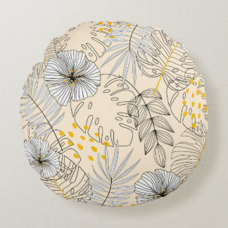 Seamless background with plants,leaves and flowers ラウンドクッション