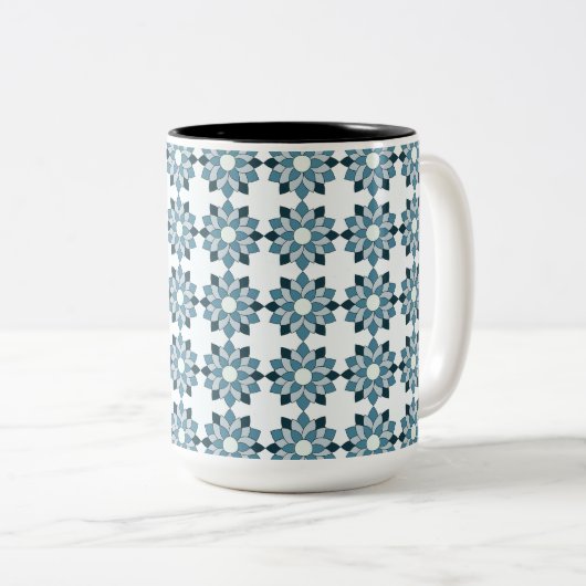Seamless Blue Azulejos Floral ツートーンマグカップ (正面右)