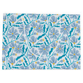 Seamless Blue Mid-Century Modern Floral Pattern ラージペーパーバッグ (裏面)