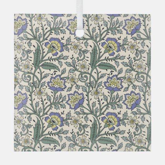 Seamless blue, yellow, and white floral pattern  ガラスオーナメント (正面)