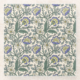 Seamless blue, yellow, and white floral pattern  ガラスコースター