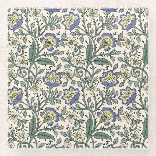 Seamless blue, yellow, and white floral pattern  ガラスコースター (正面)