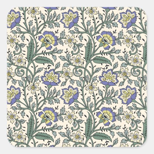 Seamless blue, yellow, and white floral pattern  スクエアシール (正面)