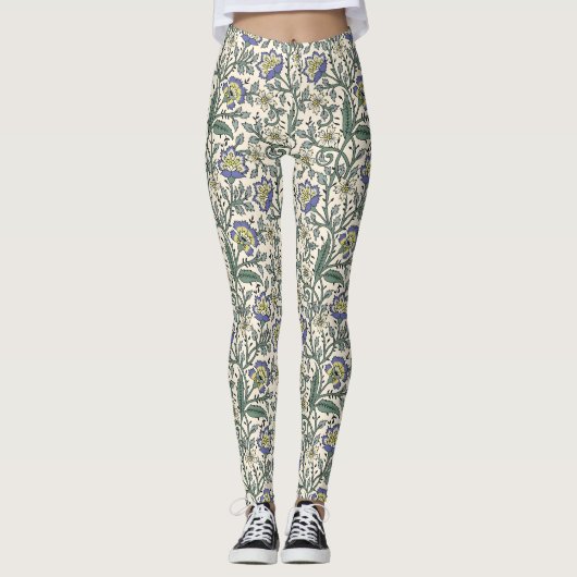 Seamless blue, yellow, and white floral pattern  レギンス (正面)