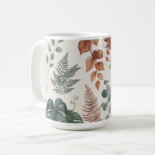 Seamless boho botanical pattern Flowers  コーヒーマグカップ (正面左)