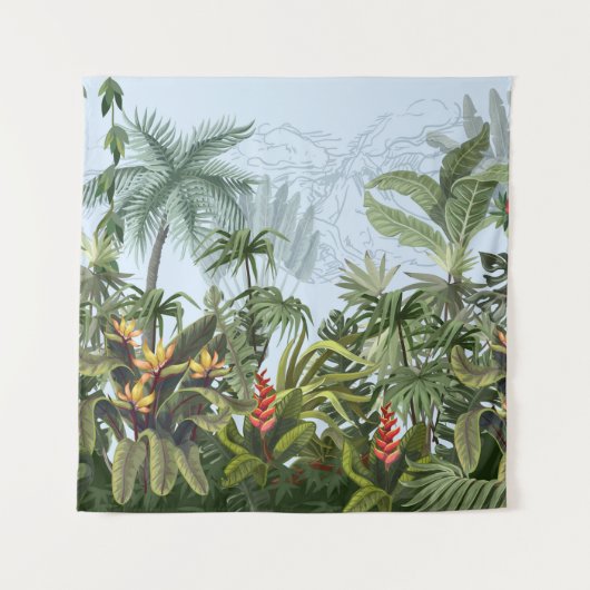 Seamless border with jungle trees and flowers. Vin タペストリー (正面)