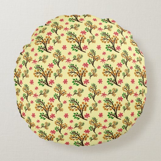 Seamless botanical pattern with cute fruit branch  ラウンドクッション (正面)