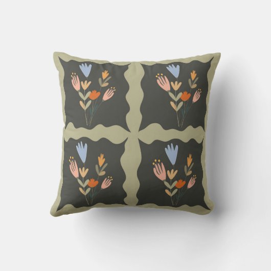 Seamless botanical vector pattern with flower bouq クッション (裏面)