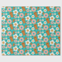 Seamless Breakfast Characters Blue Pastel ラッピングペーパー