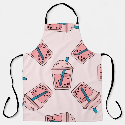 Seamless bright pattern bubble tea fruit summer dr エプロン (正面)