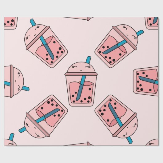 Seamless bright pattern bubble tea fruit summer dr ラッピングペーパー (フラット)
