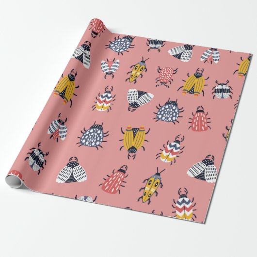 Seamless childish pattern with bugs and beetles in ラッピングペーパー (アンロールド)