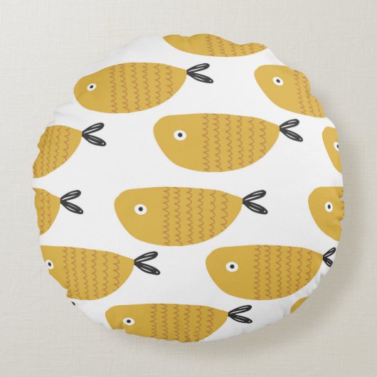 Seamless childish pattern with funny fishes. Creat ラウンドクッション (正面)