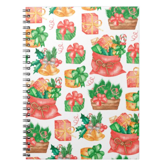 Seamless Christmas and New Year pattern with a gif ノートブック (正面)