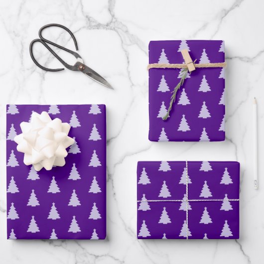 Seamless Christmas Tree on Purple ラッピングペーパーシート (正面)