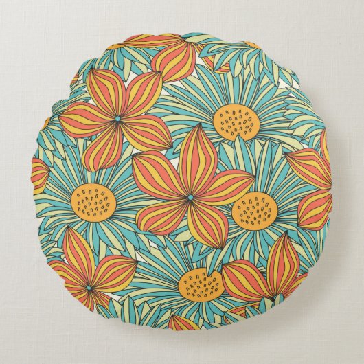 Seamless colorful floral pattern design ラウンドクッション (正面)