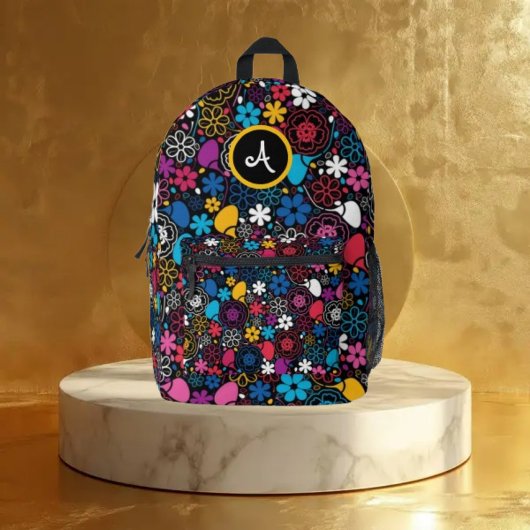 Seamless Colorful Leaves and Flowers Pattern  プリントバックパック