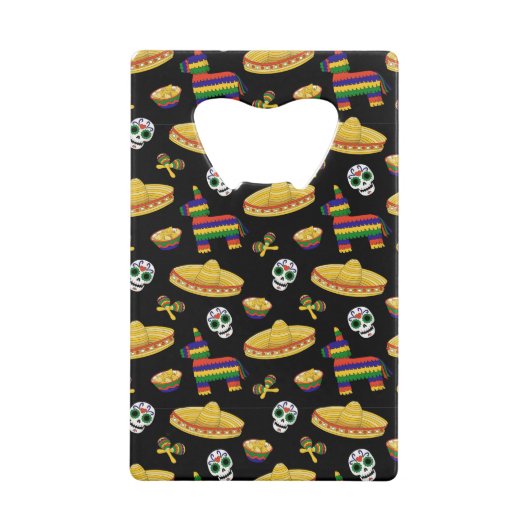 Seamless Colorful Mexican Vibe クレジットカード栓抜き (裏面)