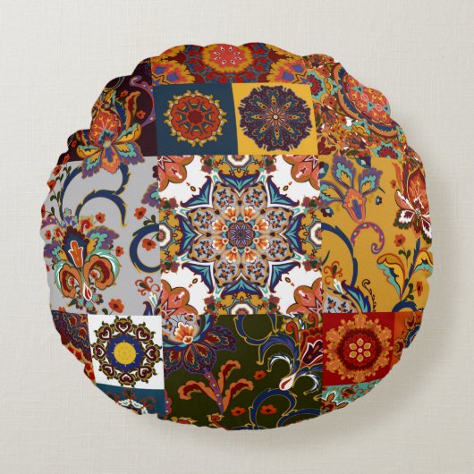 Seamless colorful patchwork tile with Islam, Arabi ラウンドクッション (正面)