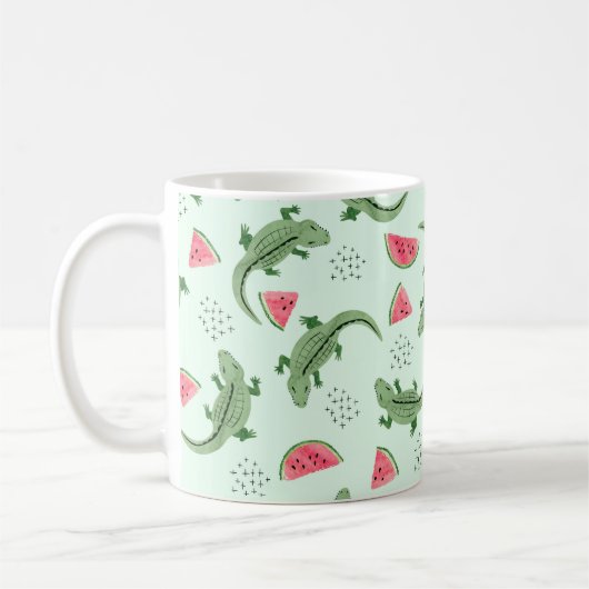 Seamless crocodile pattern with watermelon slices. コーヒーマグカップ (左)