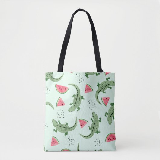 Seamless crocodile pattern with watermelon slices. トートバッグ (正面)