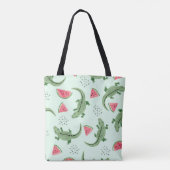 Seamless crocodile pattern with watermelon slices. トートバッグ (裏面)