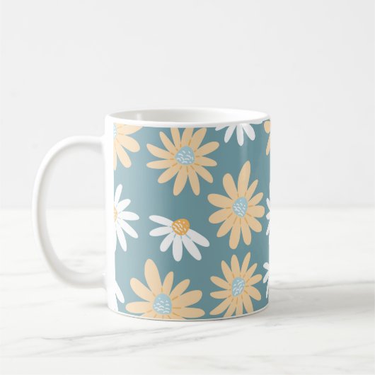 Seamless daisies pattern in small naive wild flowe コーヒーマグカップ (左)