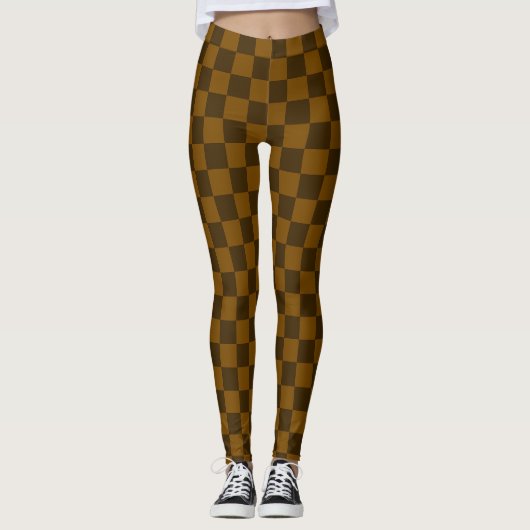 Seamless Dark and Light Brown Checkered レギンス (正面)