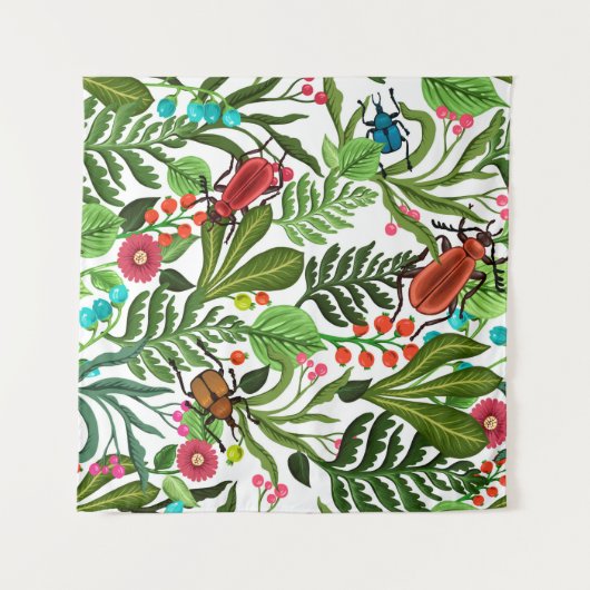 Seamless decorative pattern with plants and insect タペストリー (正面(横))