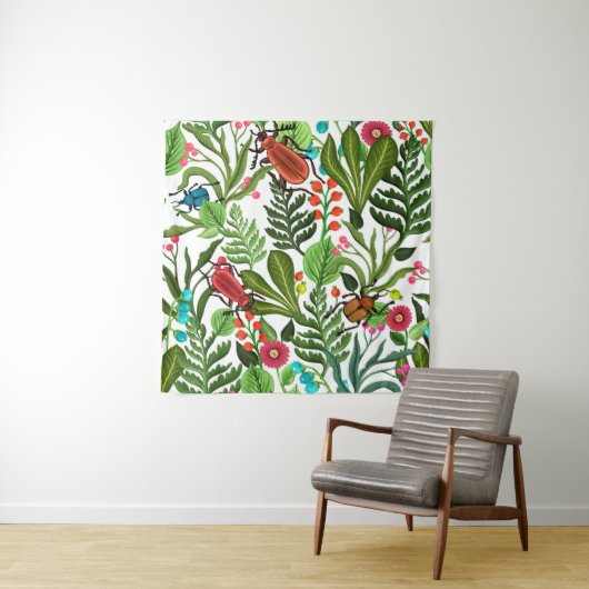 Seamless decorative pattern with plants and insect タペストリー (インサイチュ)