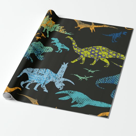 Seamless Dino pattern. Original design with t-rex, ラッピングペーパー (アンロールド)
