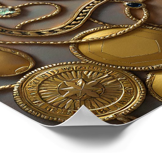 Seamless Embossed Gold Silver Fabric / Wallpaper ポスター (角)