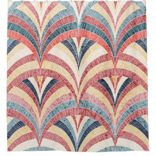 Seamless embroidered pattern. Wavy bohemian print. シャワーカーテン (正面)