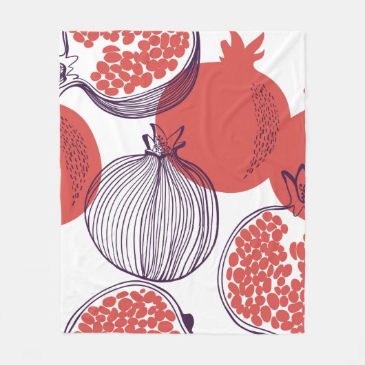 Seamless fashion pattern of pomegranate fruit, hal フリースブランケット (正面)